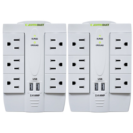 ELECTRIDUCT Power Surge Protector- 6 Swivel AC Outlets and 2 USB Ports PDC-SWIVEL-6P-2U-WT-2PK